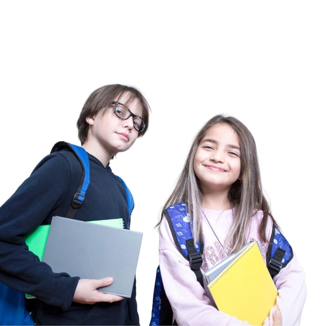 Child with books and backpack