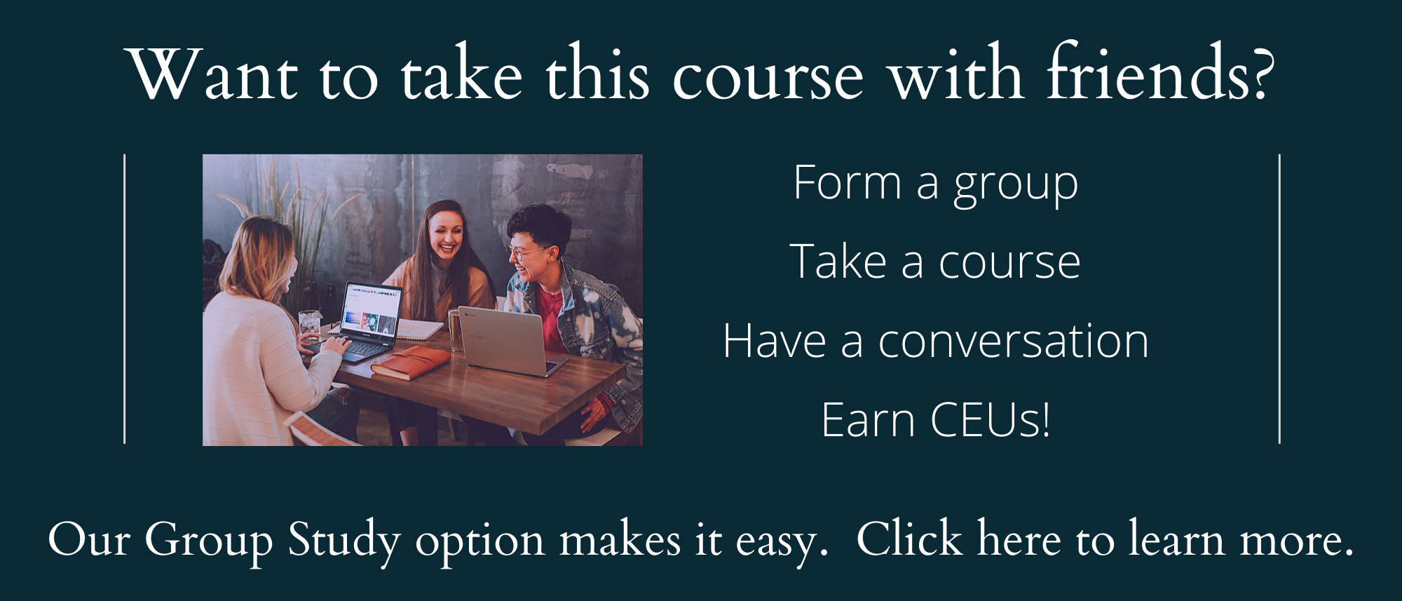 Learn with friends!  Have a conversation about this course with colleagues and earn additional CEUs.