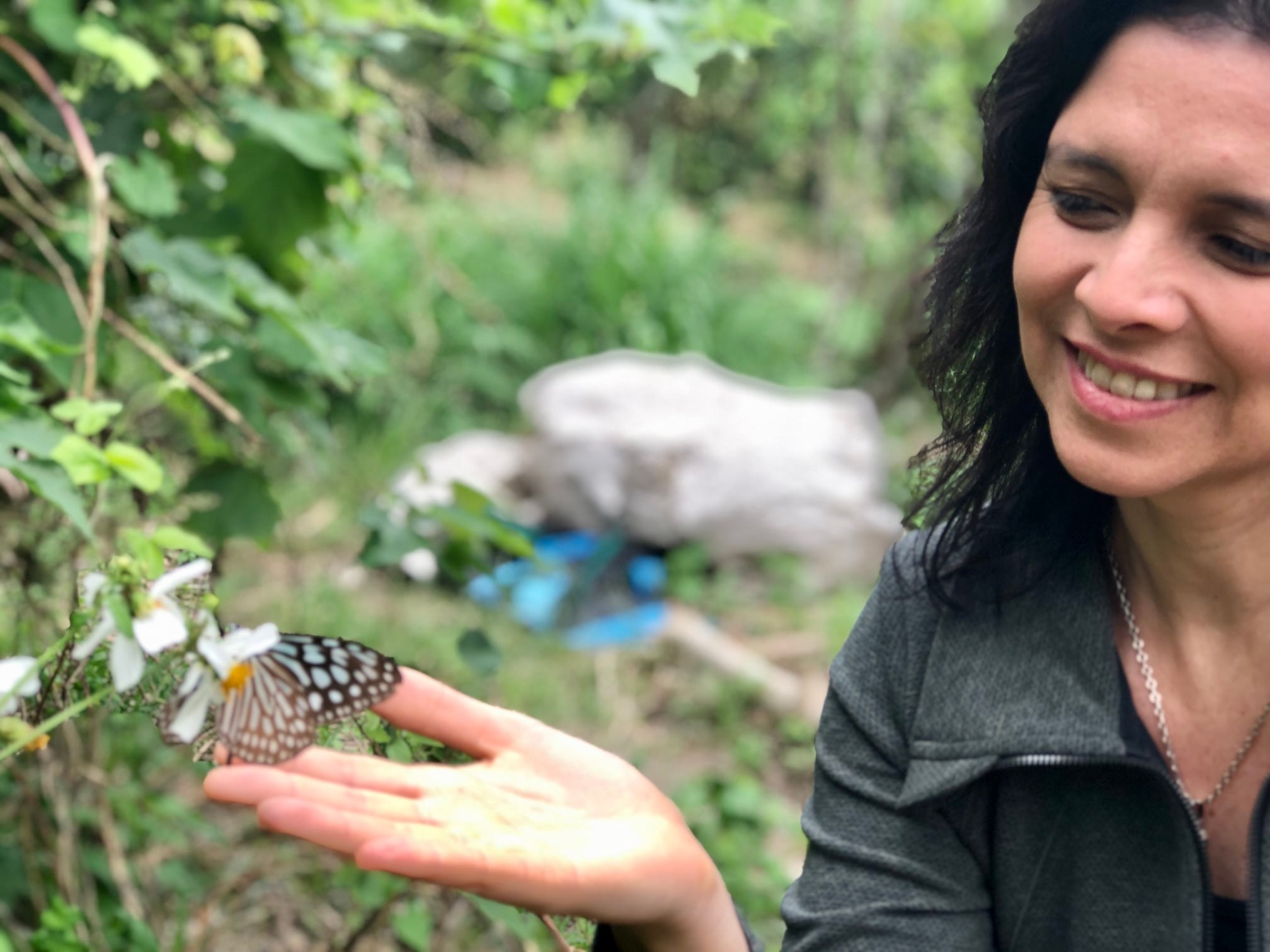 karina, butterfly on her hand