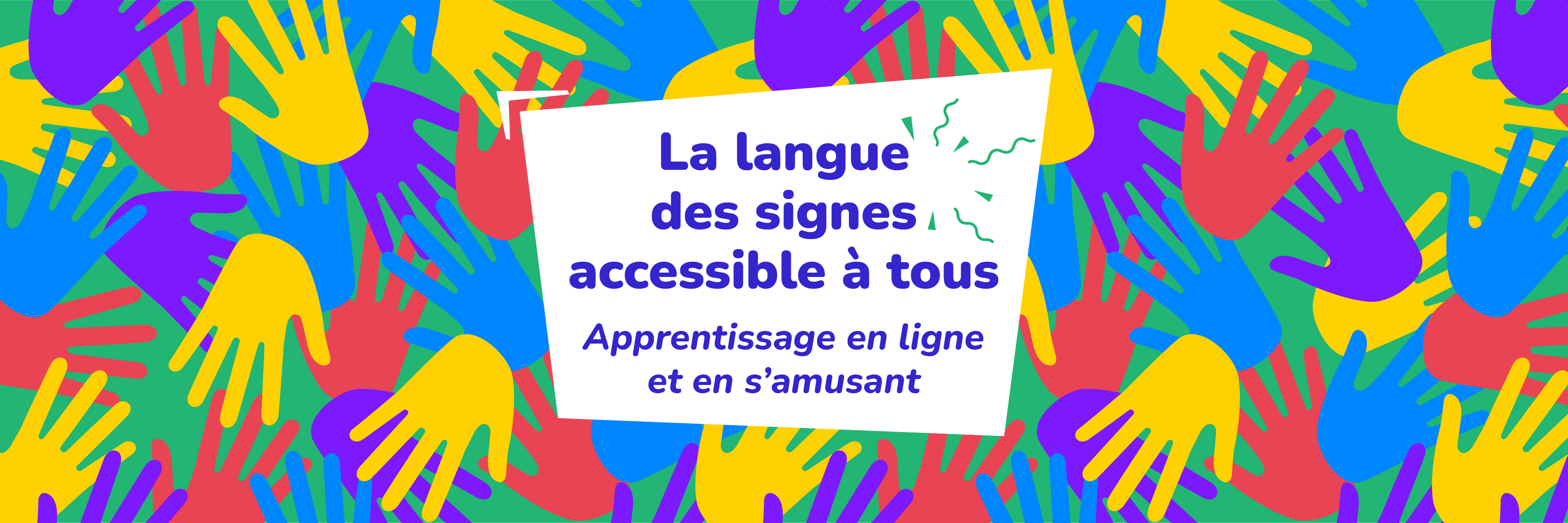 Bandeau Orange où est inscrit : Hello et bienvenue sur SignerzLa plateforme qui vous apprend la langue des signes en vous amusant ! Image d