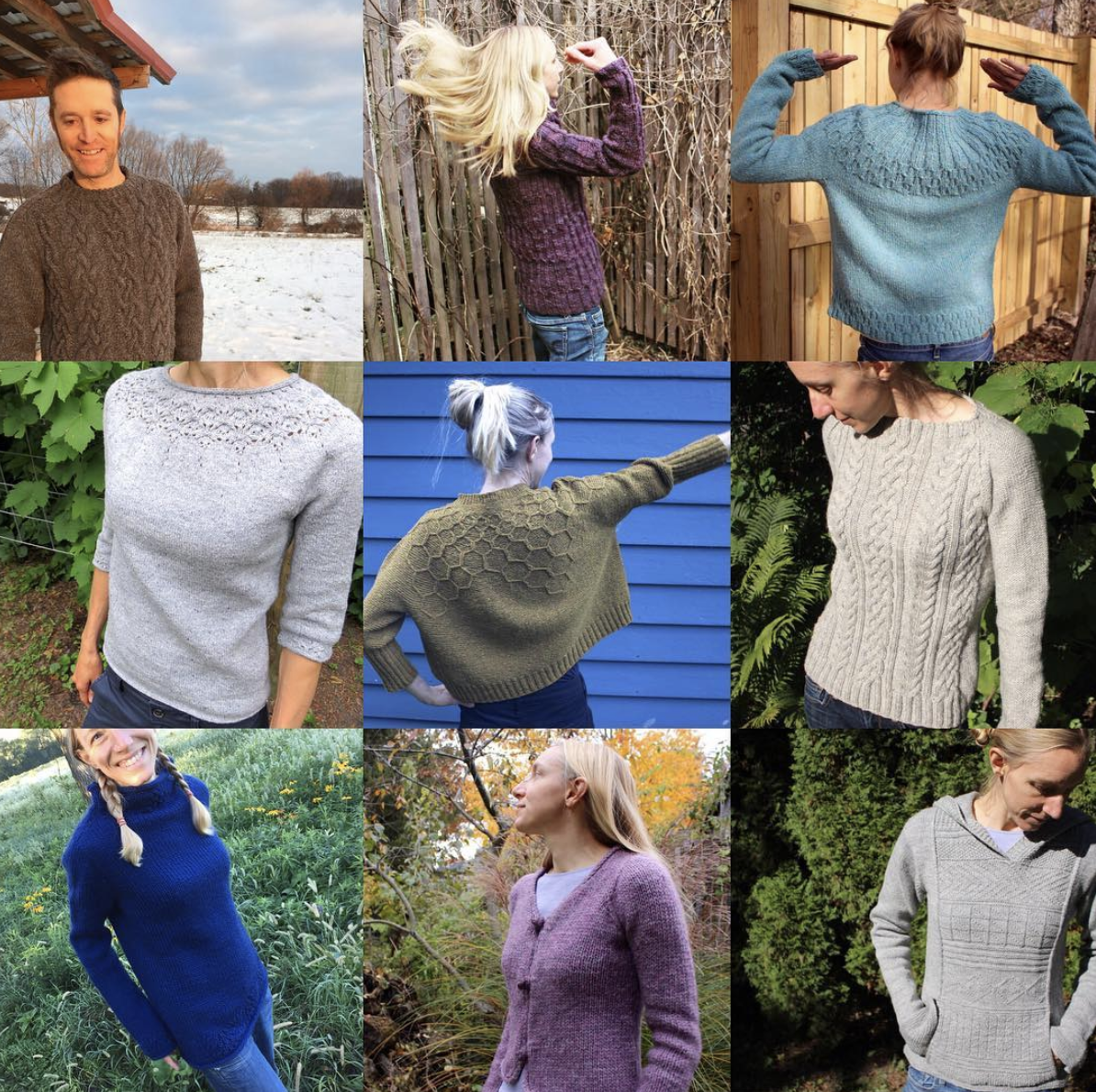 a collage of handknit  sweaters