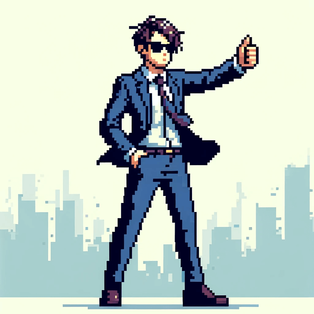 Un homme stylé en costume, pixel art