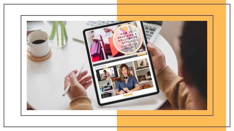 woman holding tablet with video on its screen