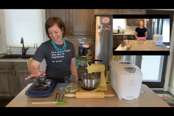 Me with required baking equipment, including cute vintage mixer