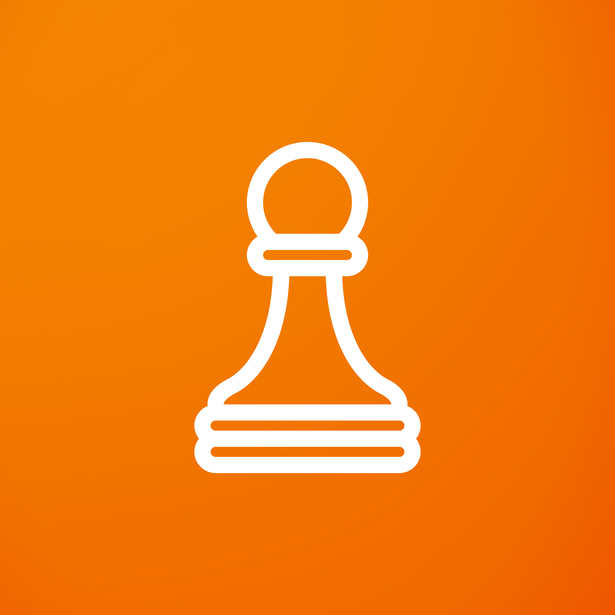 A white chess piece icon on an orange background