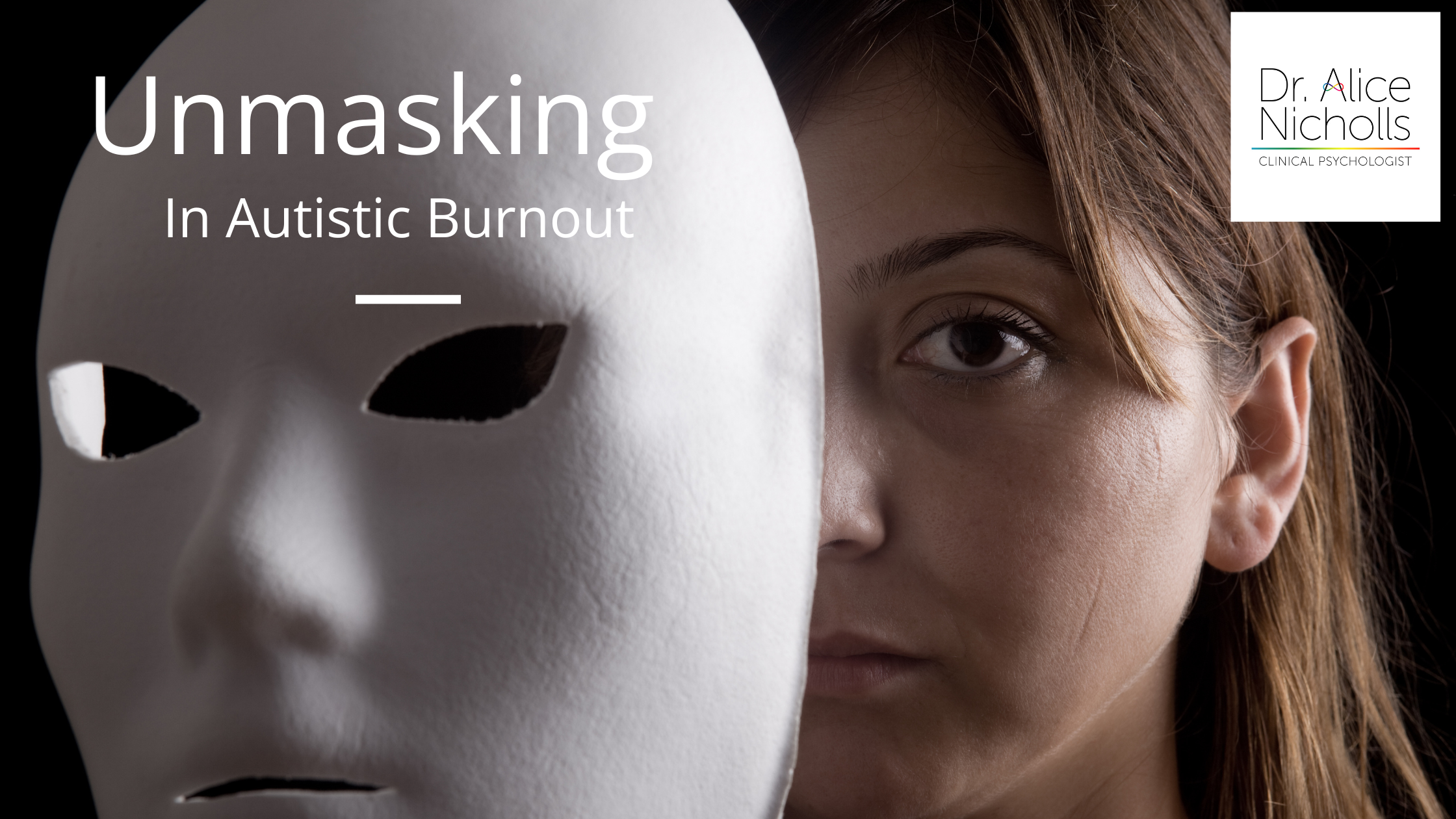 Picture of woman peeking out from behind mask