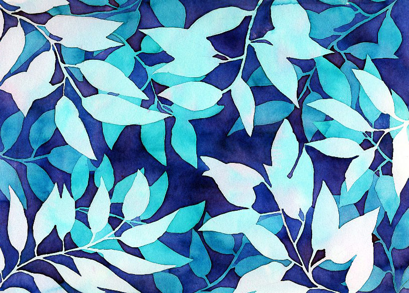 negative space watercolor leaves