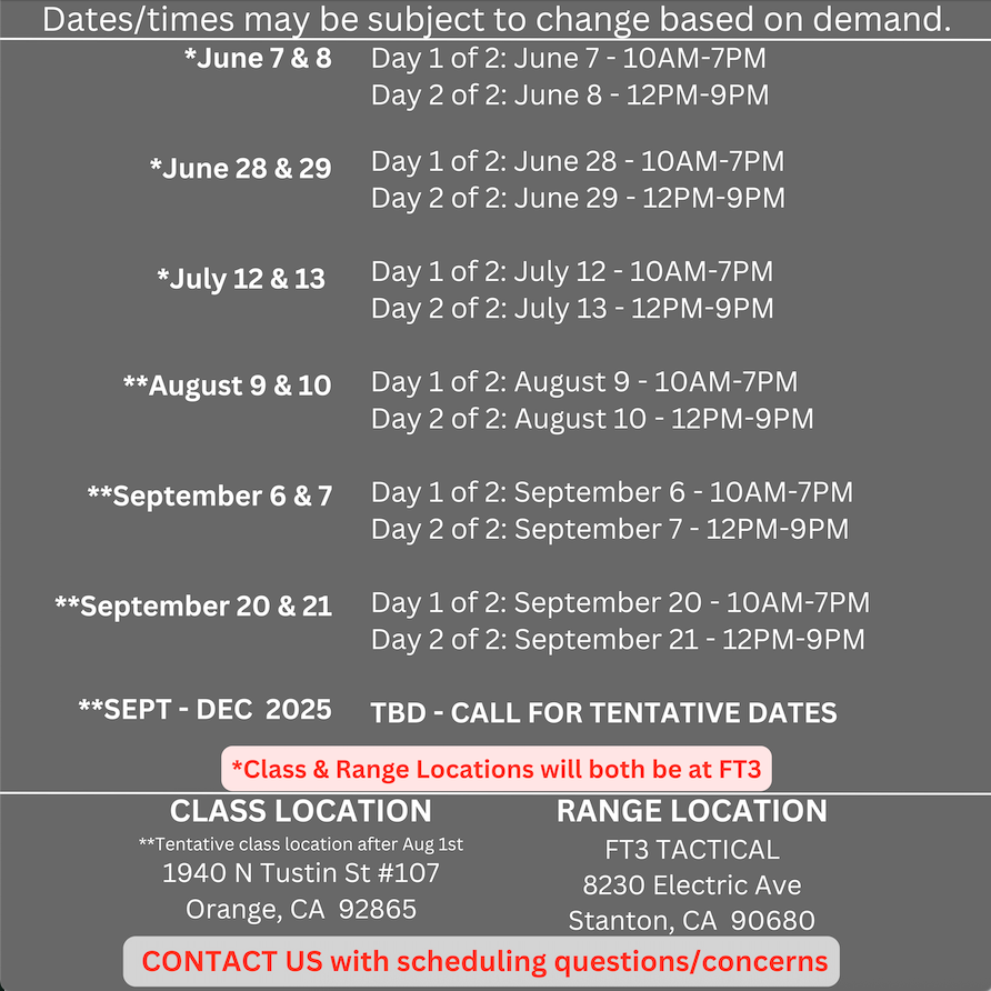 LASD CCW Course Schedule
