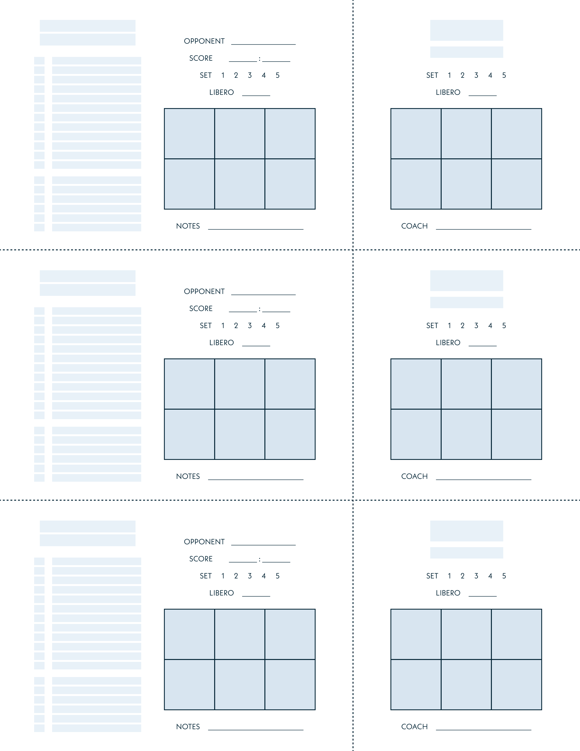 Blank lineup sheet displaying fillable fields