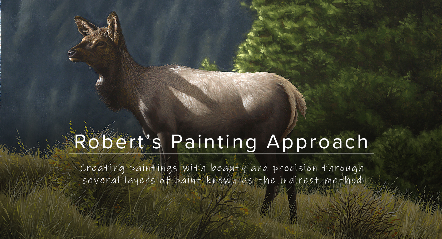 Artist Robert Louis Caldwell painting approach, recent Elk painting