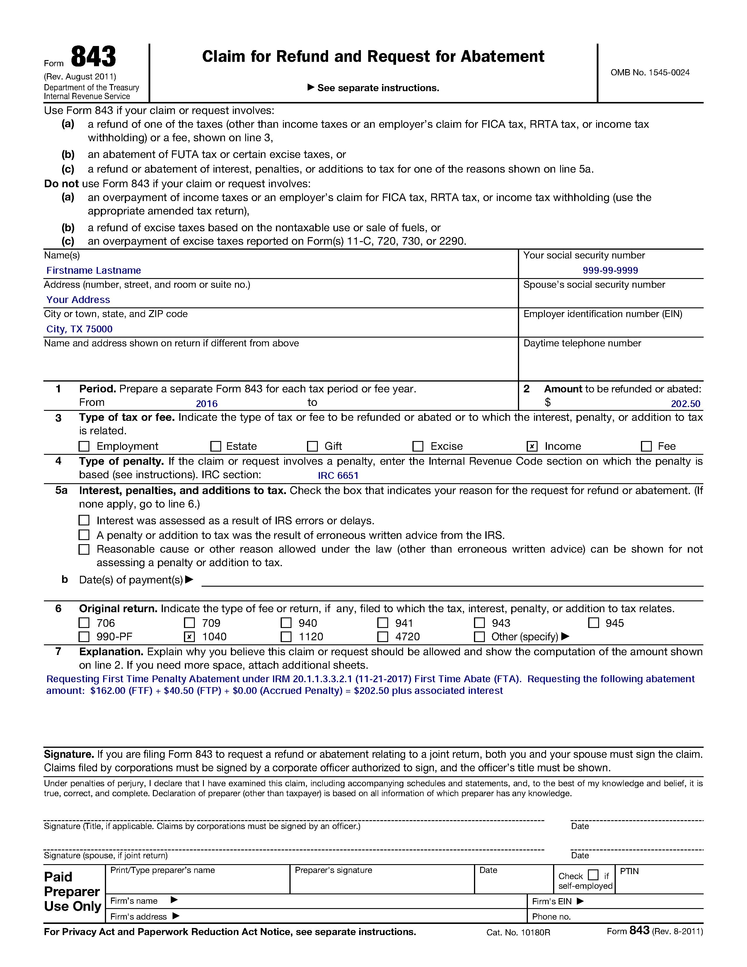 Form 843 Editable