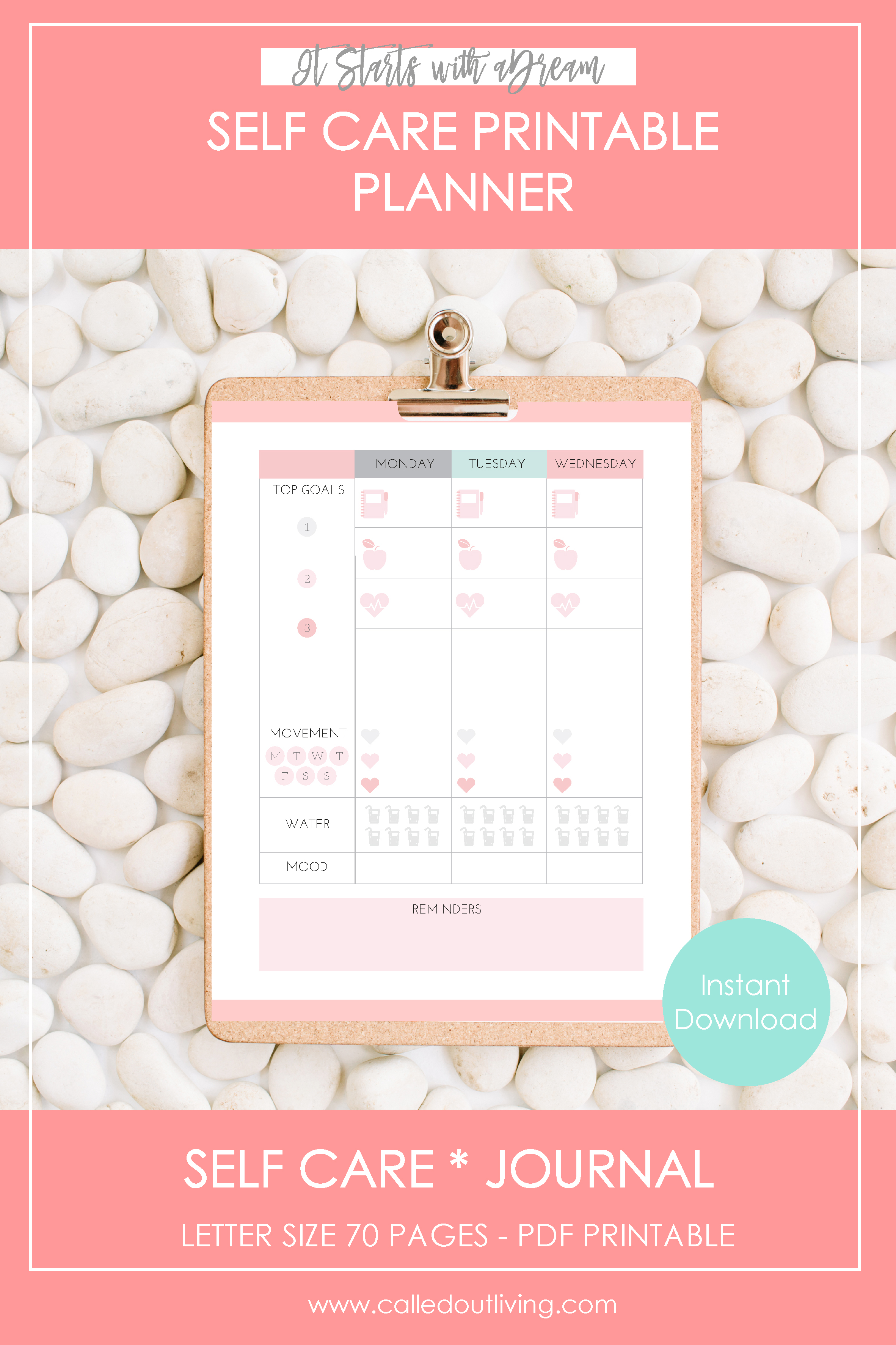 Self Care Printable Planner | It starts with a dream