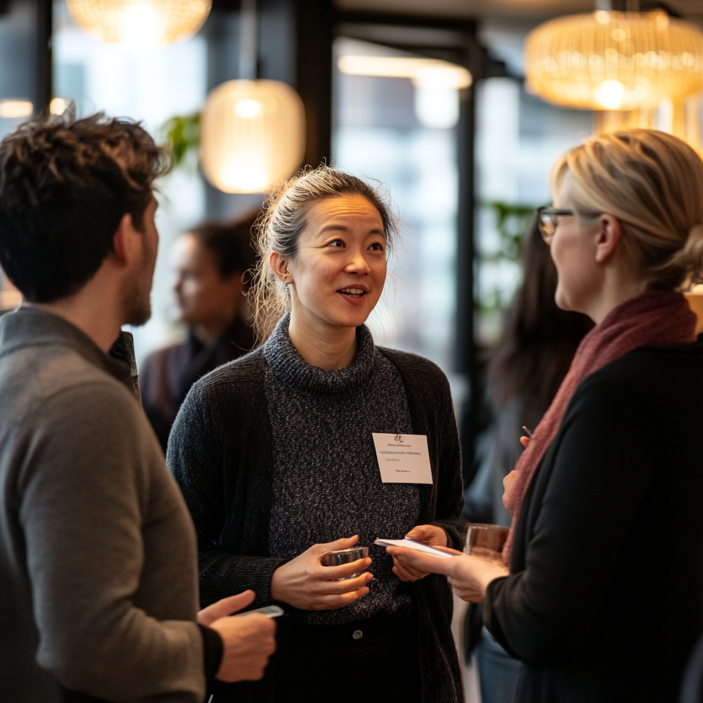 Diverse group of professionals engaging in collaborative discussion, representing the power of connection and shared learning.