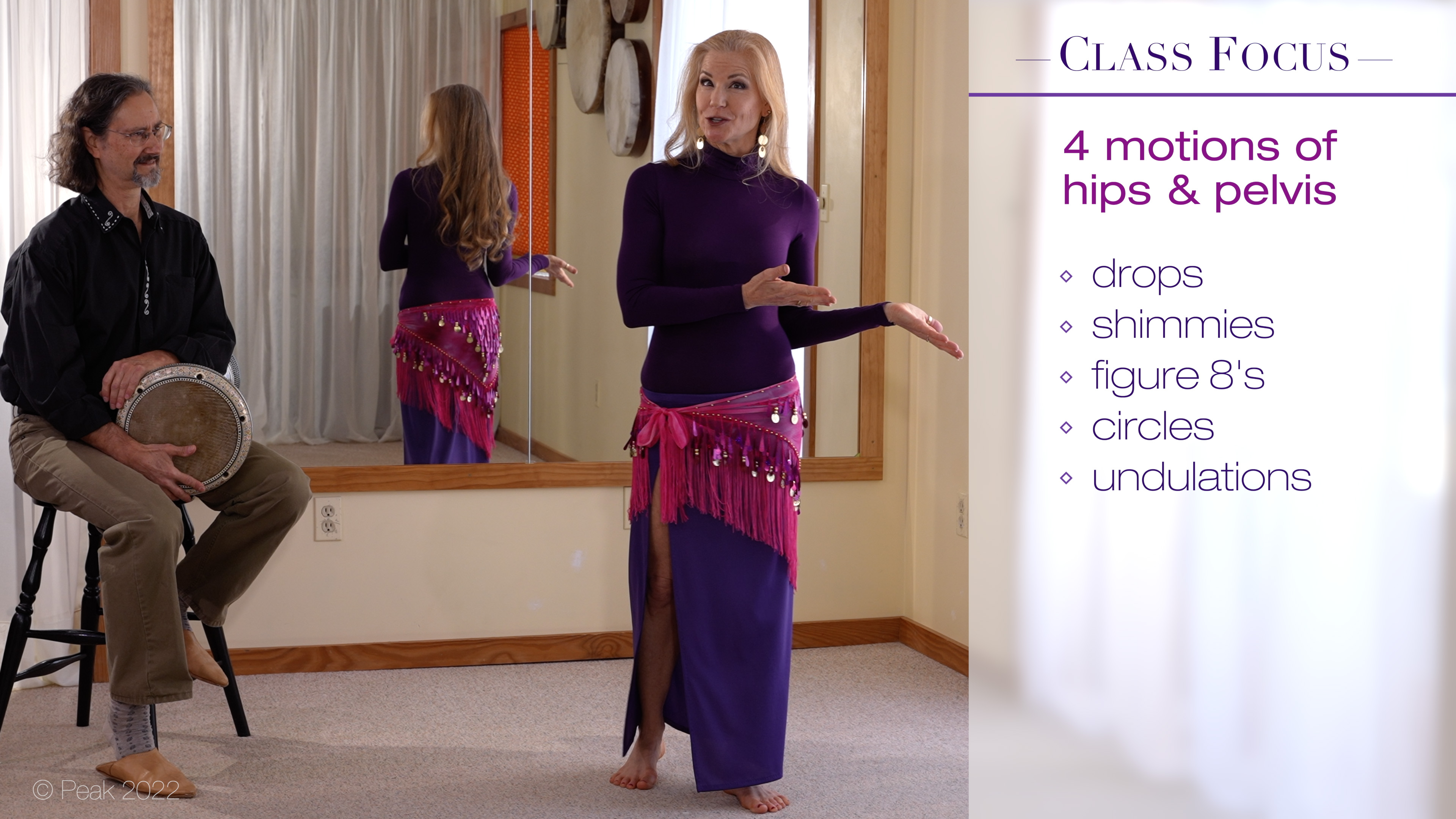 Jensuya and Bob in studio showing content of belly dance class