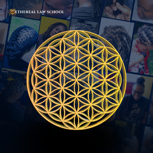 Graphic of the Flower of Life, an intricate geometric pattern symbolizing interconnectedness and unity, illustrating the holistic connection and spiritual flow described in the quote about locs.