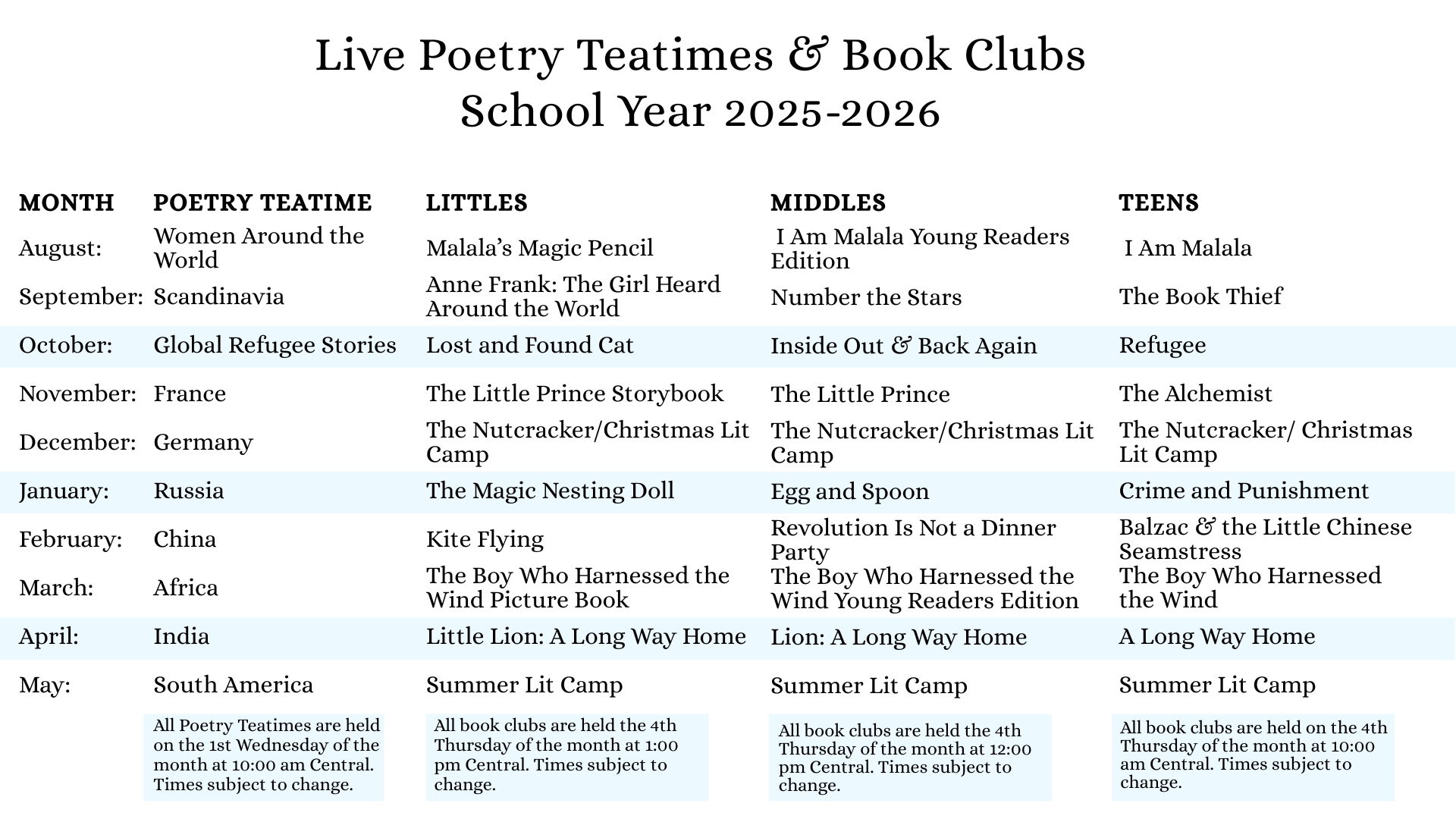 Live Class Times