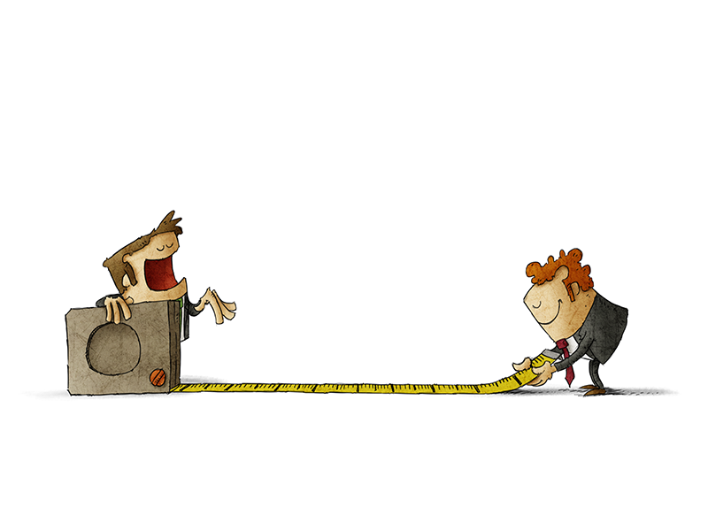 cartoon people measuring with an oversized tape measure