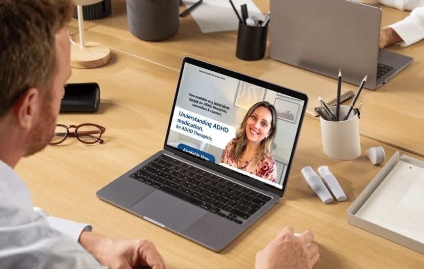 Image of Christina Crowe and the course title on a participants laptop