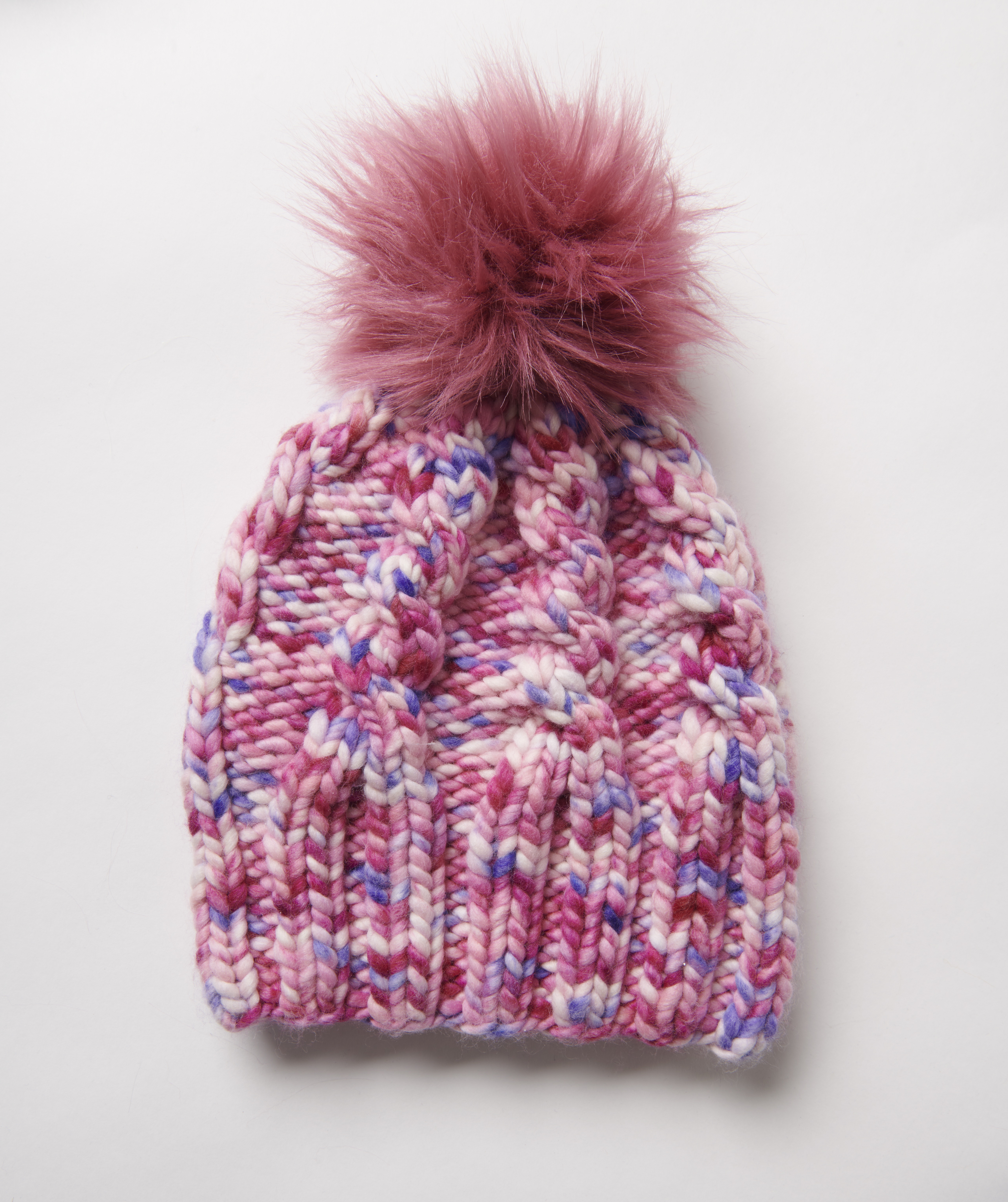 chunky cabled knit hat with pom