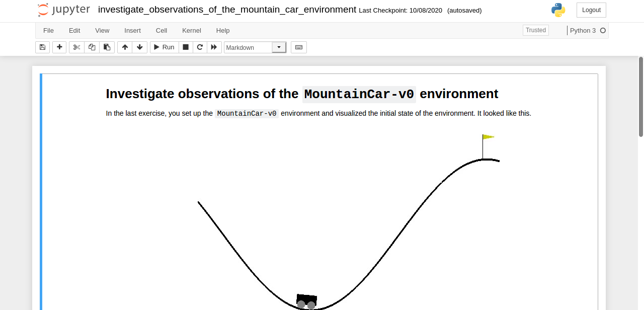 An exercise from the course related to the MountainCar-v0 environment in the form of Jupyter Notebook