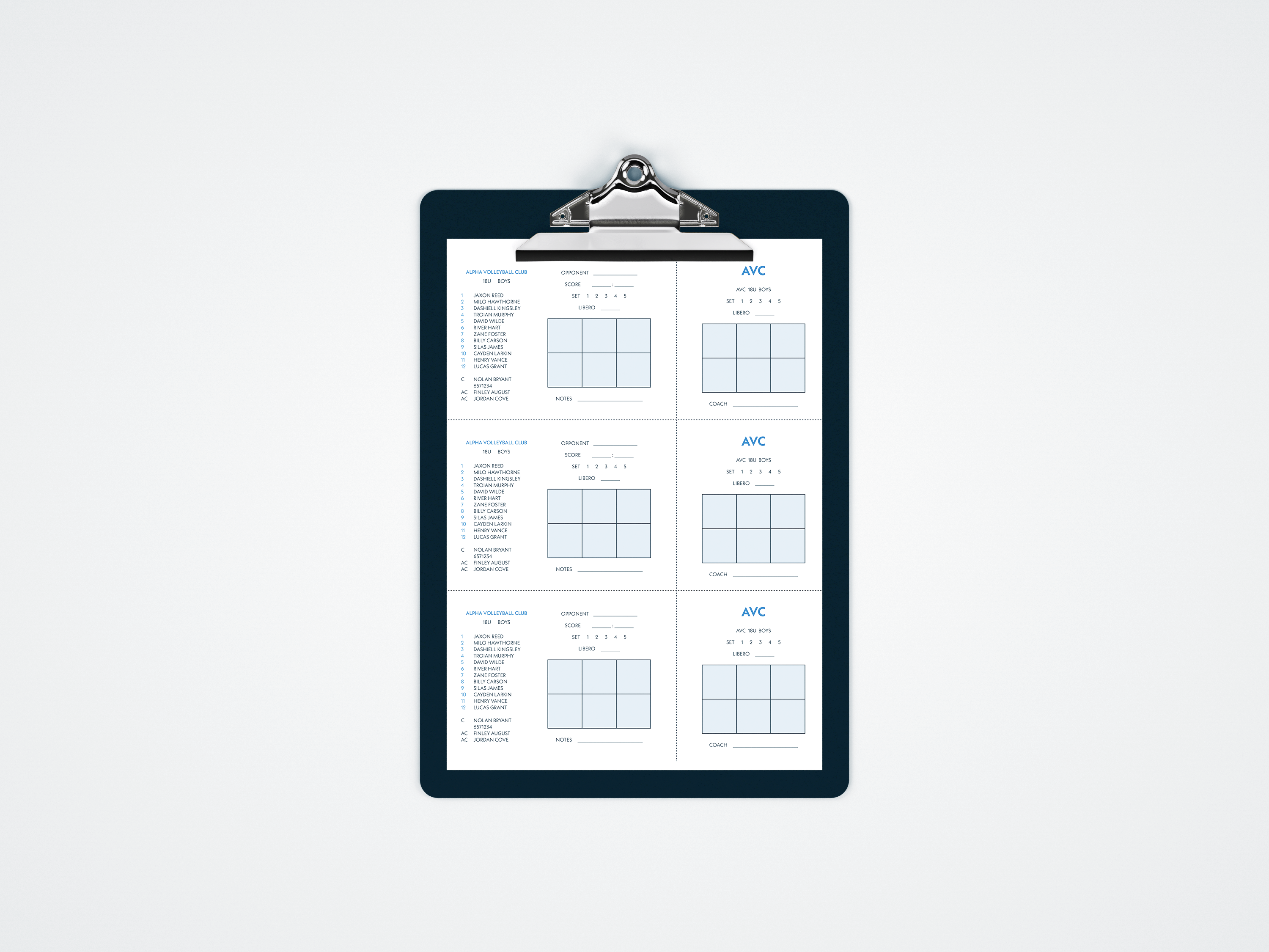 Clipboard with lineup sheet laying on a table