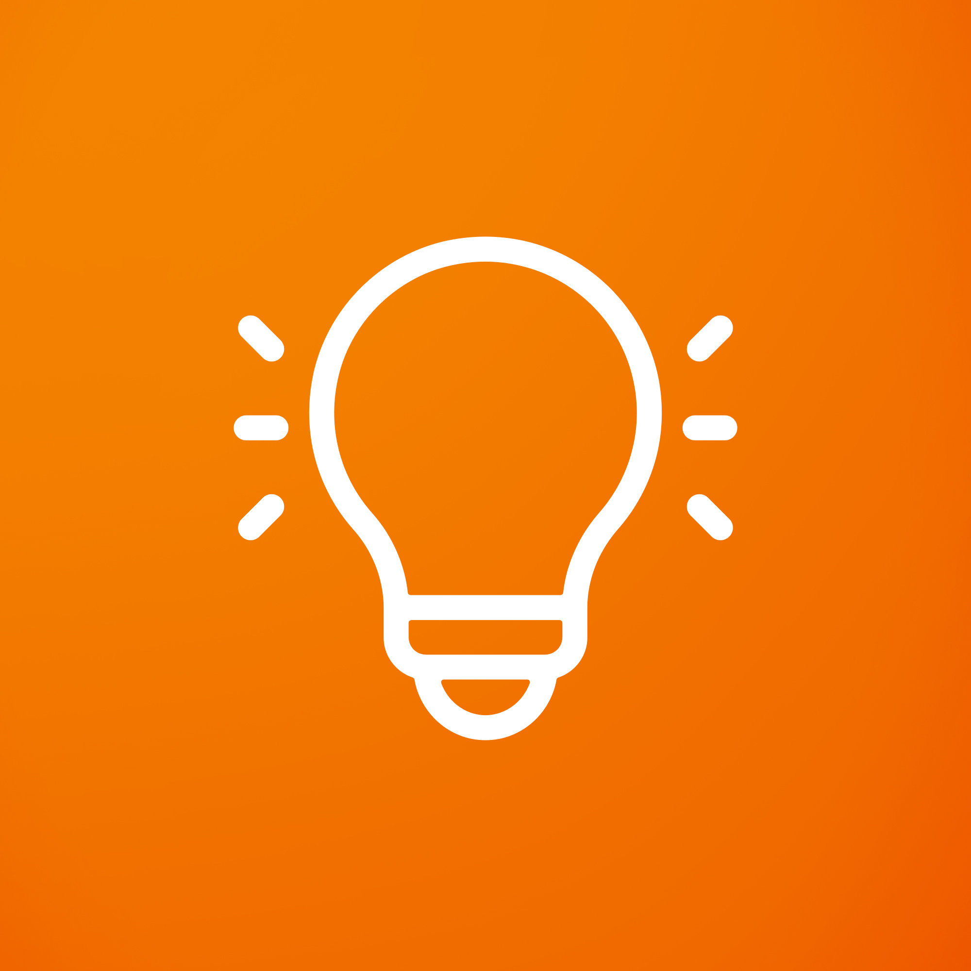 A white lightbulb icon on an orange background