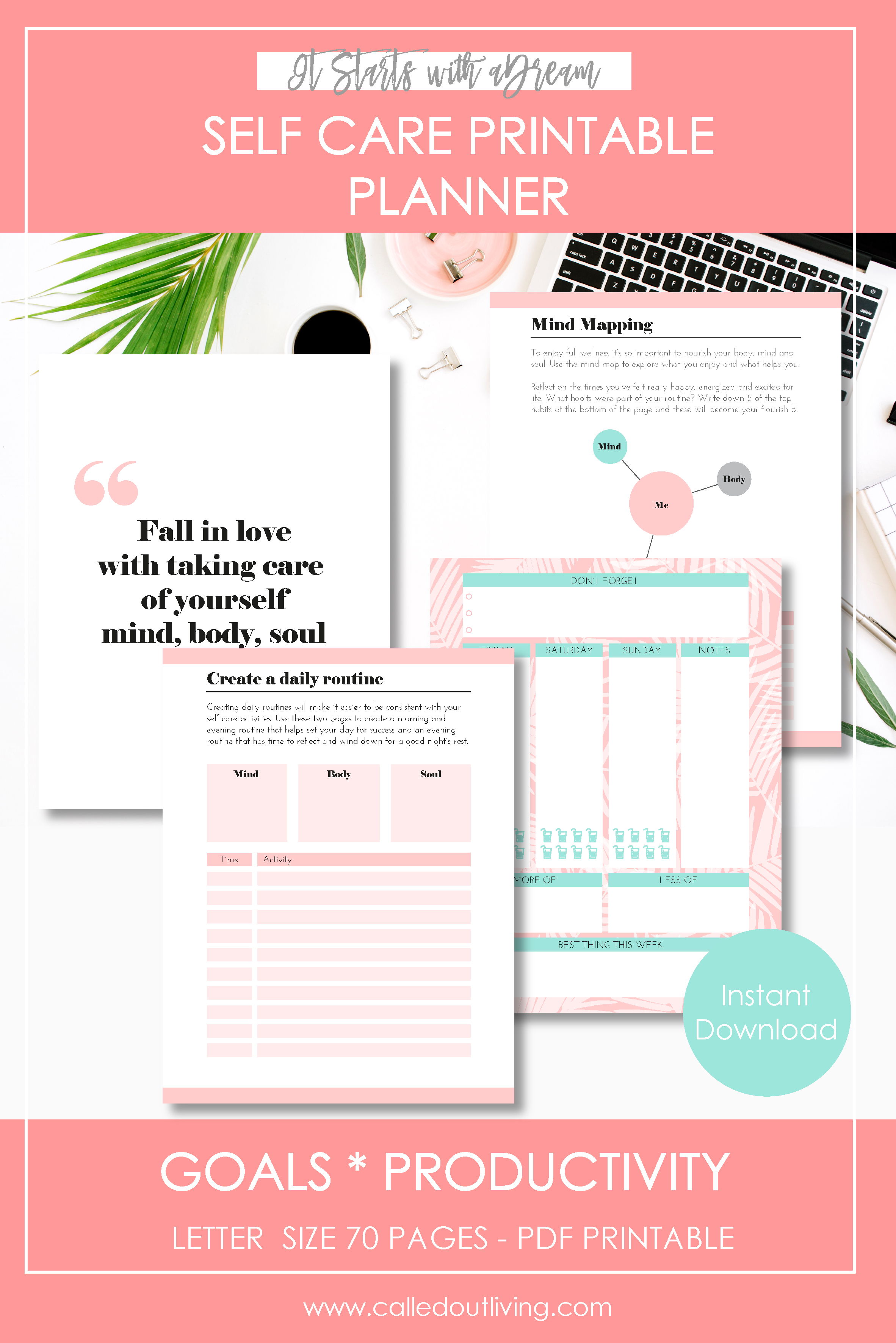 Self Care Printable Planner It starts with a dream