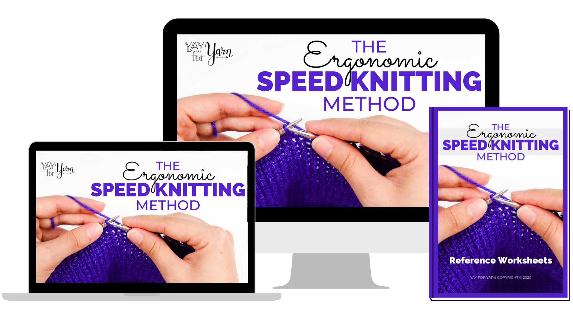 mockup of the Ergonomic Speed Knitting Course and Workbook