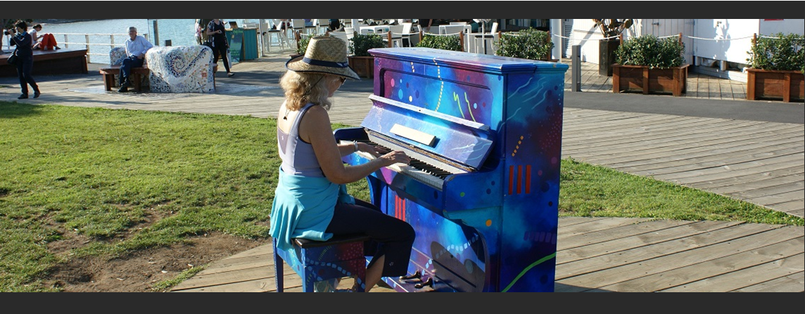 Playing a painted piano in the Bay of Islands Australia