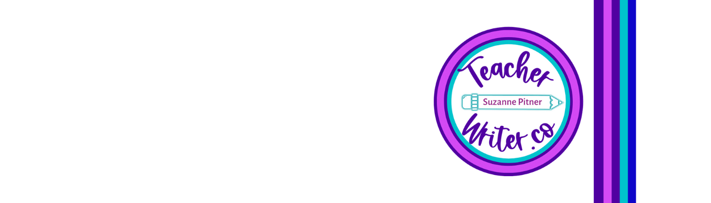 Logo for Teacherwriter.co in a circle of purple, fuschia, and teal.
