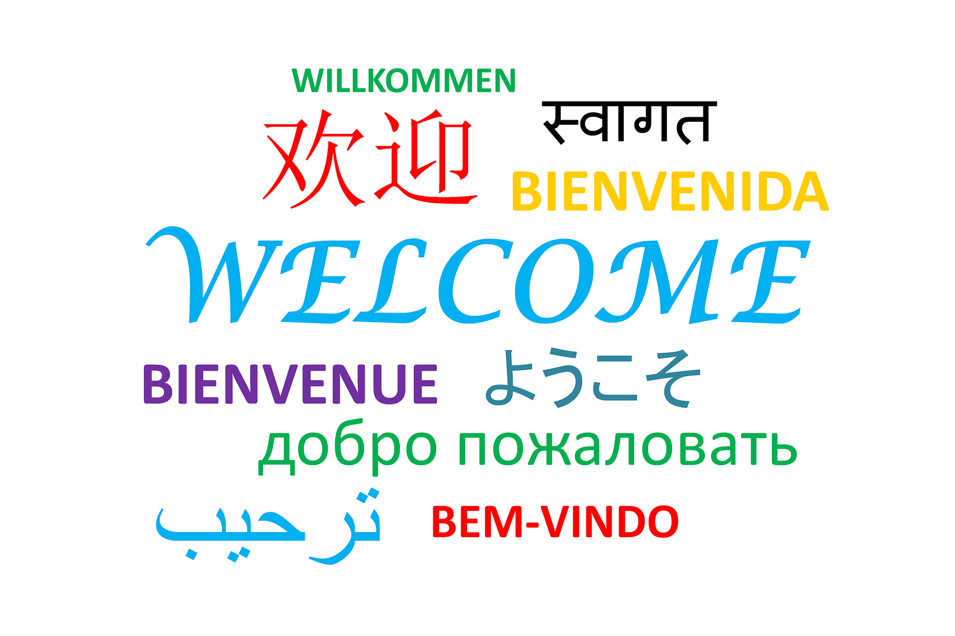 the word welcome written in 10 different languages
