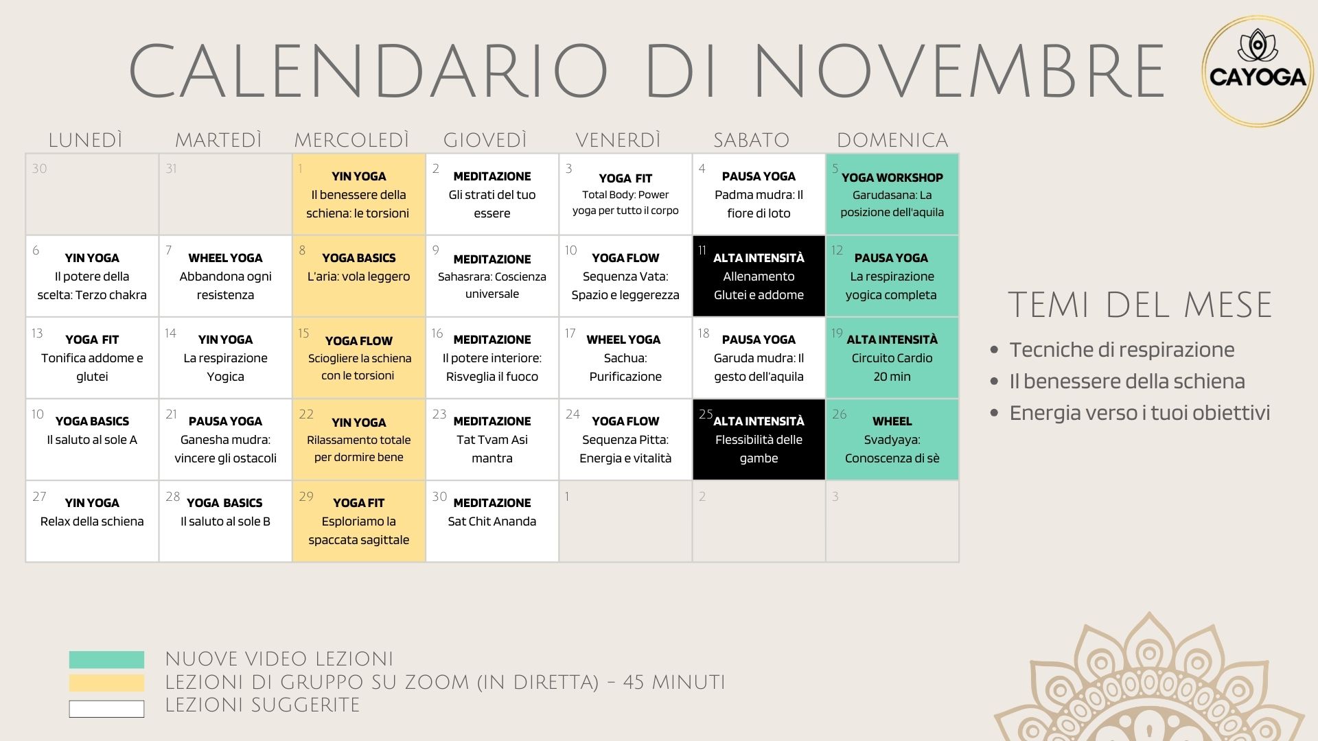 CaYoga Calendario lezioni di Yoga online