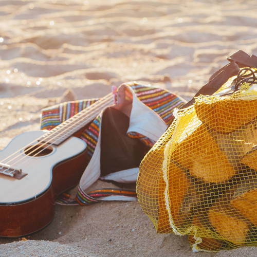ukulele playing on beach