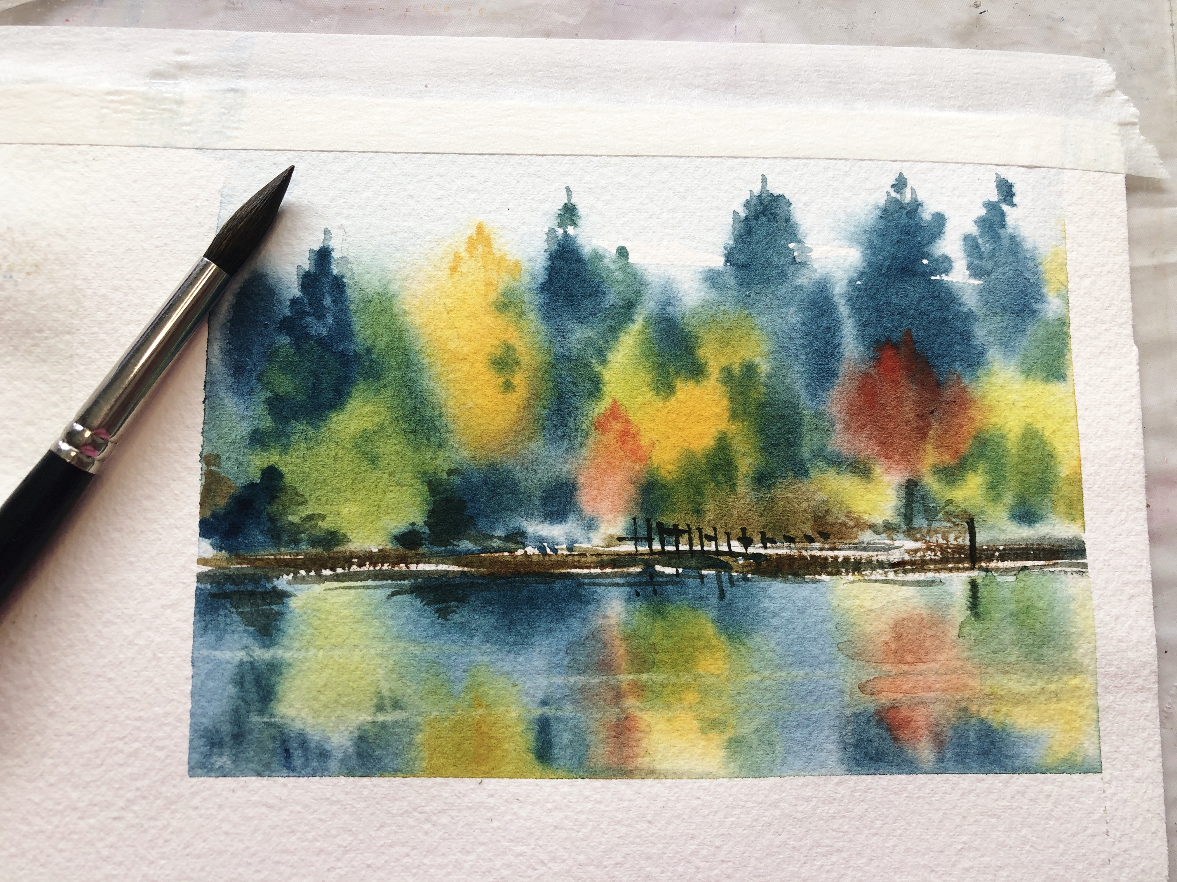 Watercolour Painting of Reflective Water by Jenny Gilchrist and Northern Beaches Watercolour Online Courses