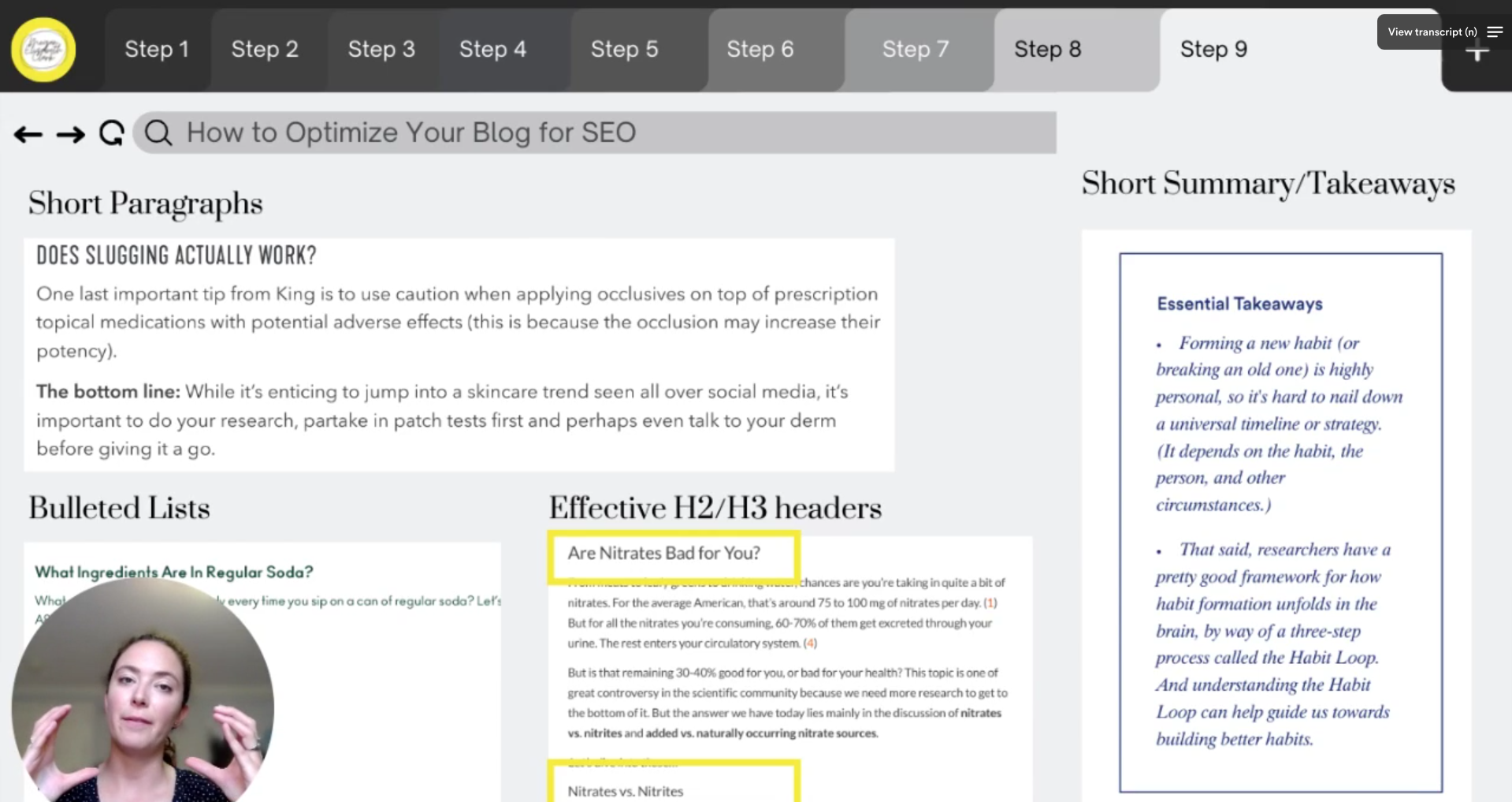 Screenshot from how to optimize your blog course