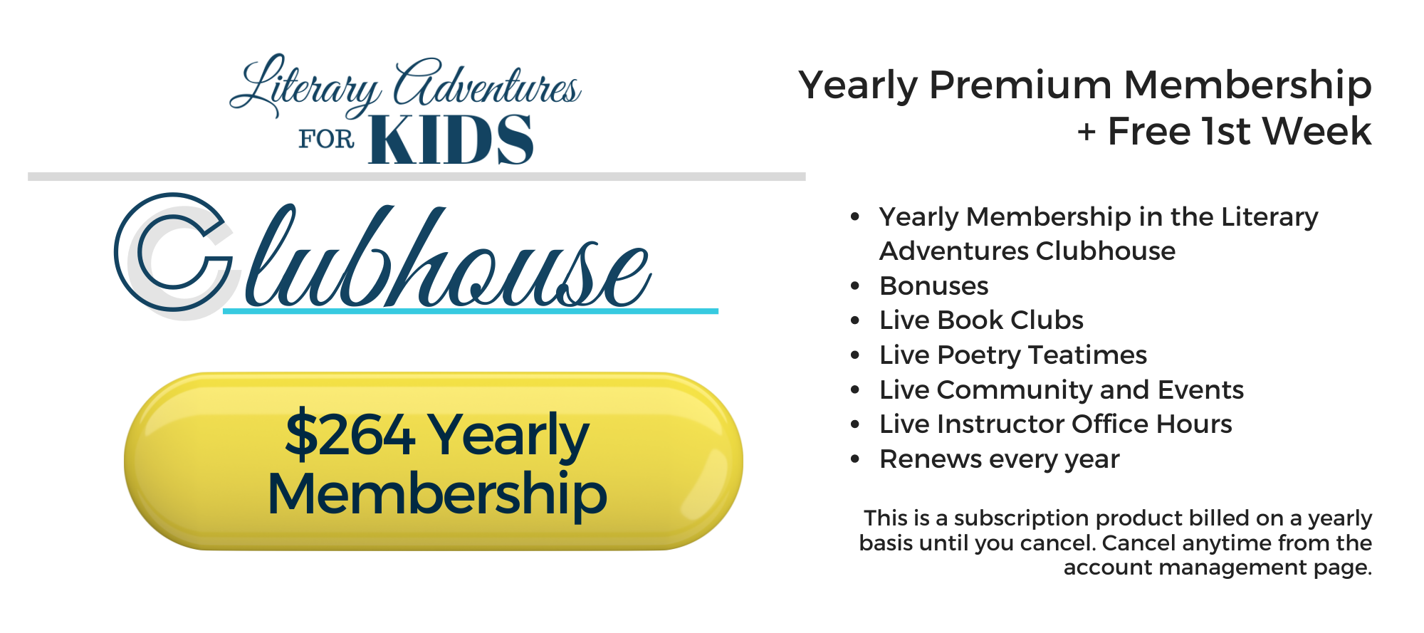 Clubhouse $264 Yearly Membership Button