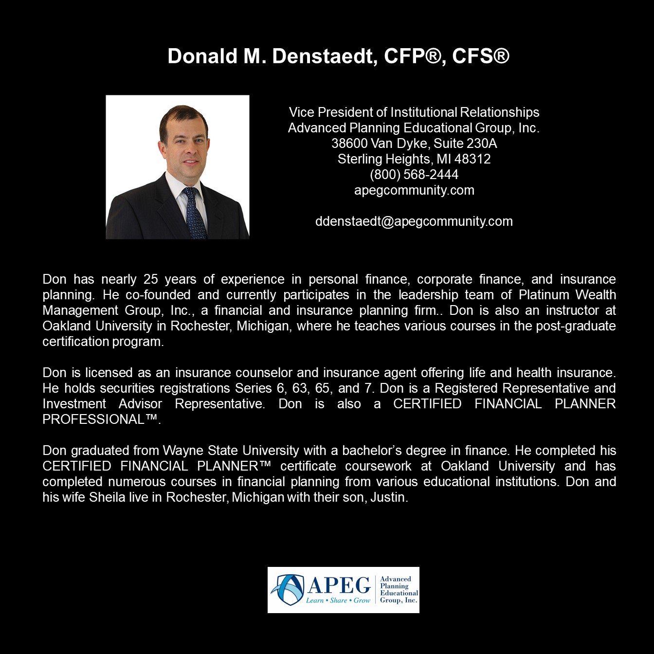 APEG Donald Denstaedt Biography