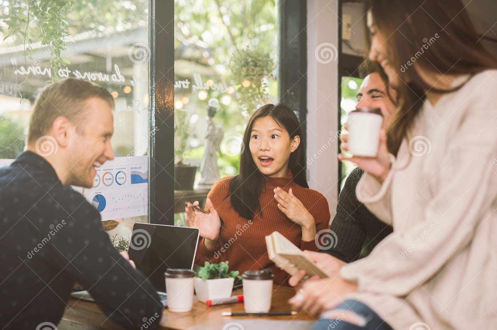 Chatting at the coffee shop.