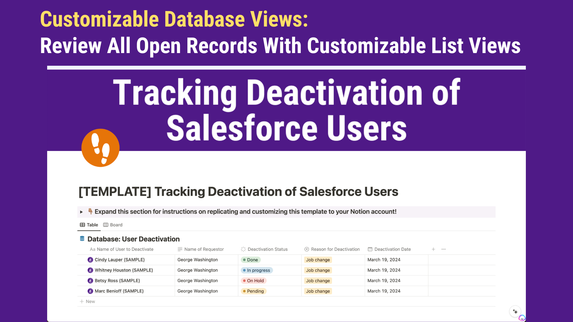 User deactivation status tracking page in Brainiate’s Salesforce Offboarding Wizard, with visual indicators for pending, in progress, and completed requests.