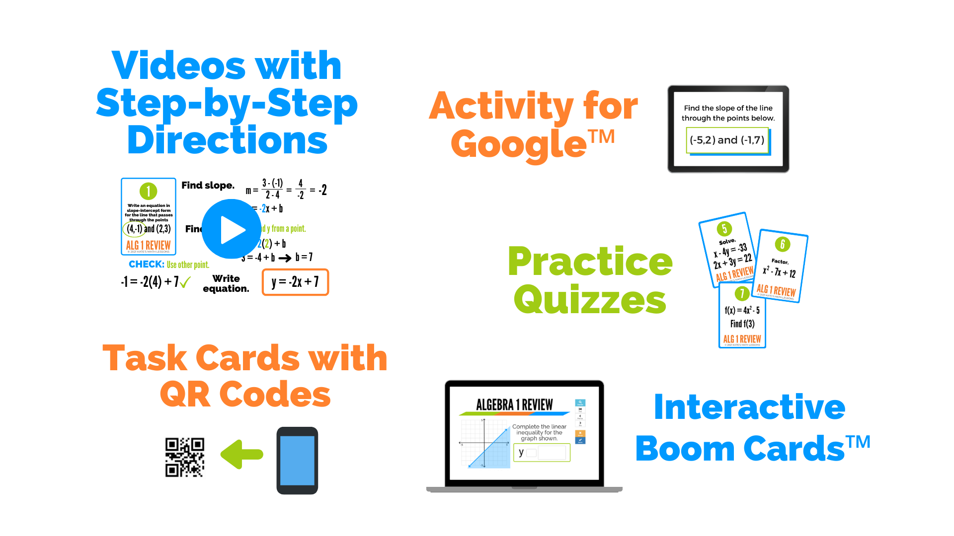 Algebra 1 Review printable and digital resources for in person and distance learning