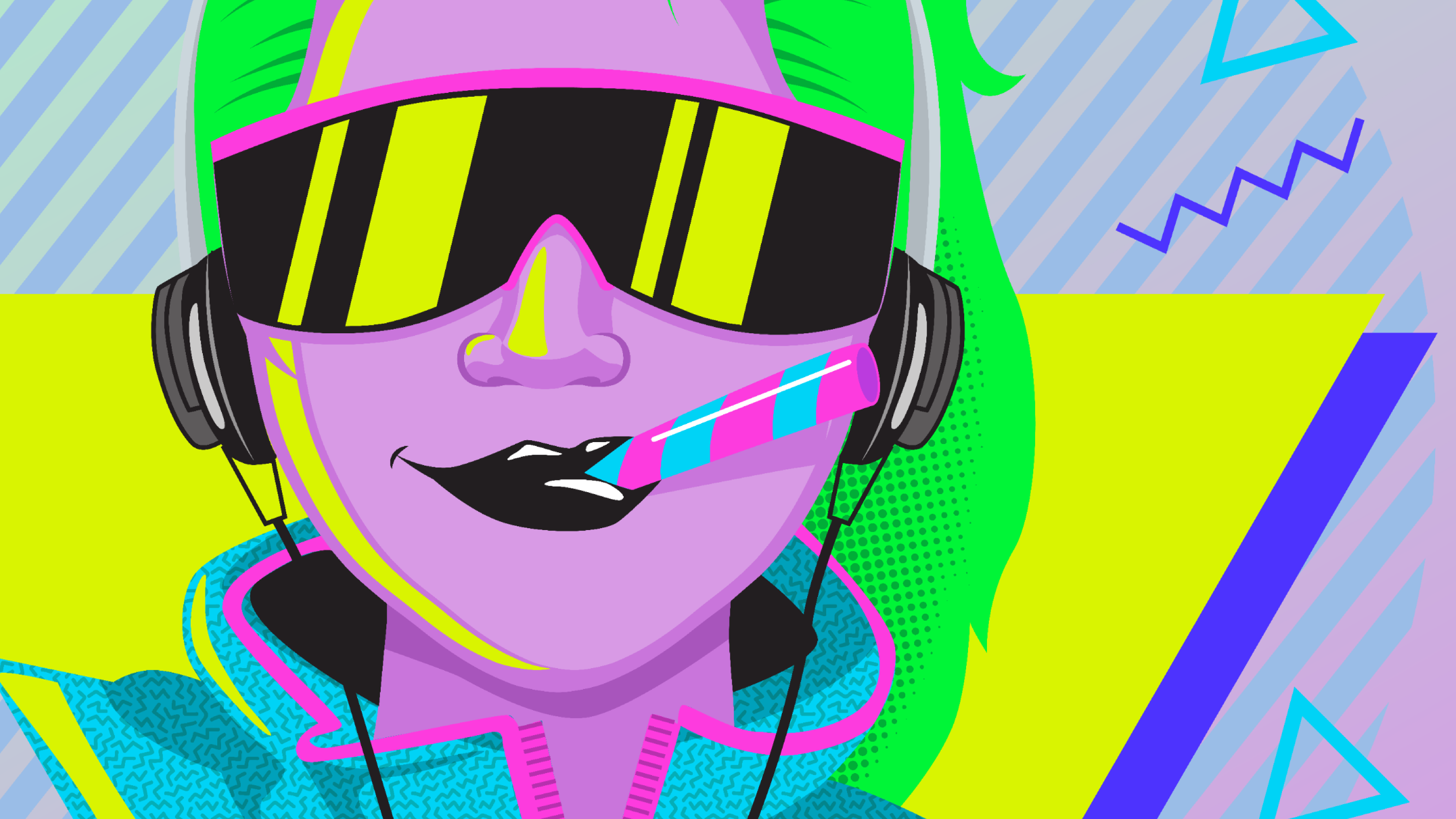 80s girl with green hair wearing sunglasses and smiling about RealToughCandy.io affiliate program