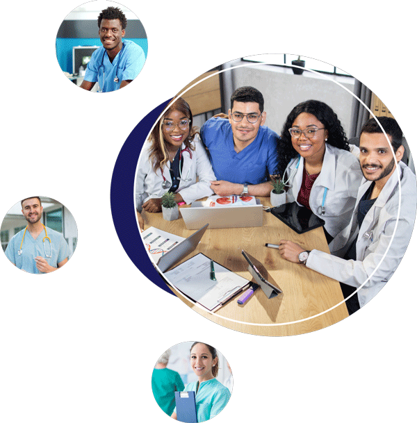 Collage of healthcare students and employee