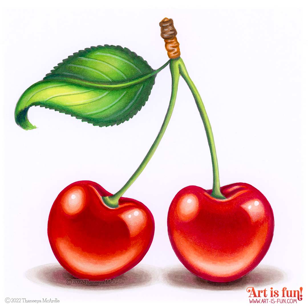 Learn how to color realistic cherries with alcohol markers in Thaneeya McArdle's Ultimate Guide to Using Alcohol Markers