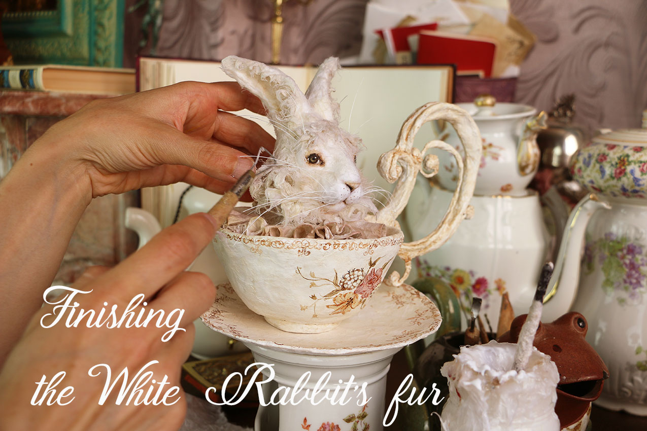 creating theb paper fur of teh whiterabbit in his teacup