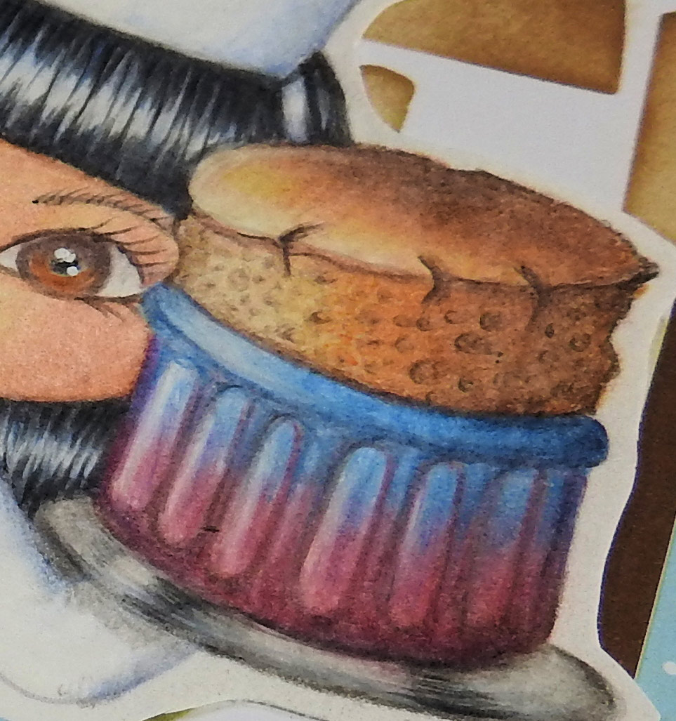 close up of chocolate souffle' colored with colored pencils