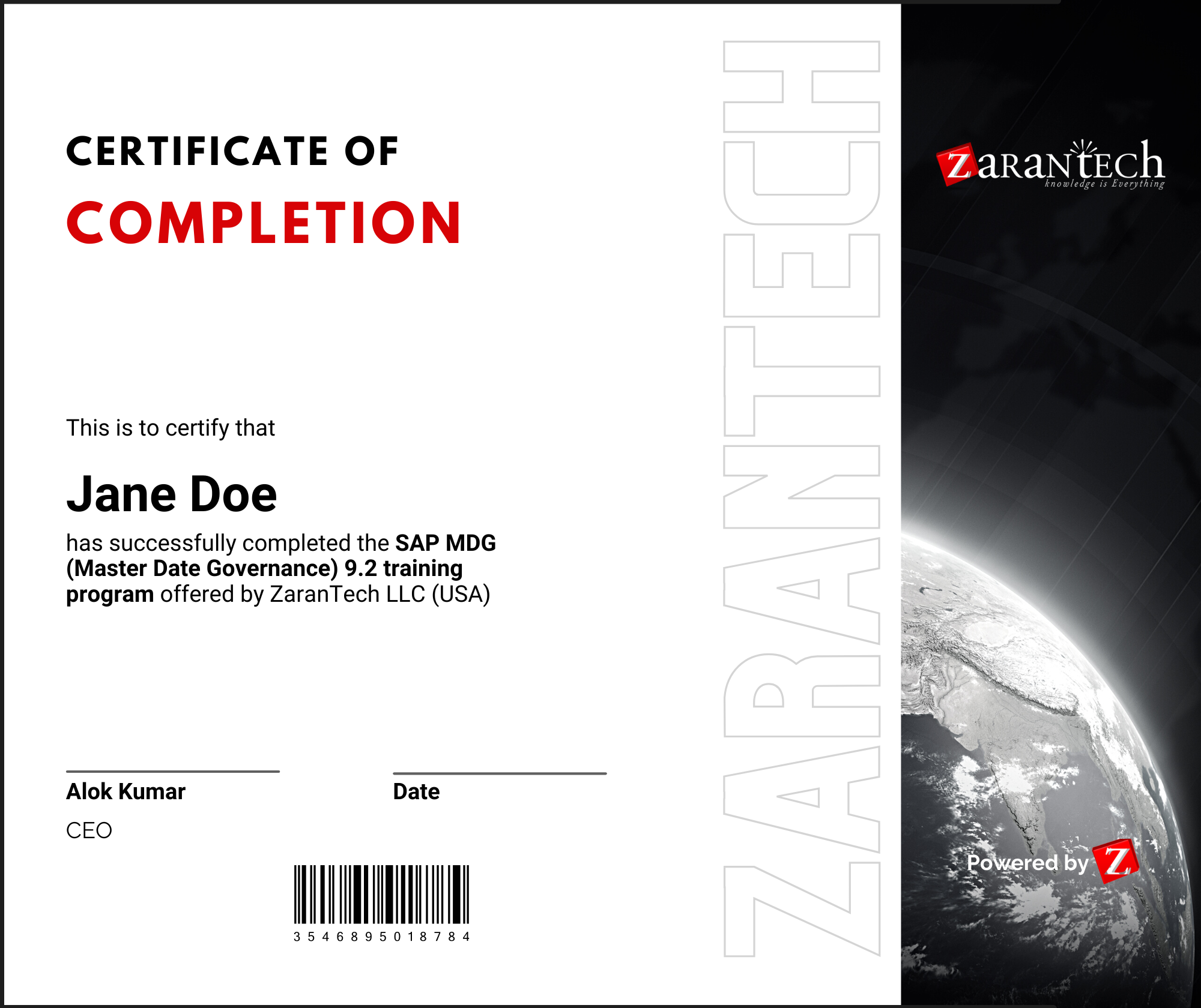 SAP MDG 9.2- Certificate of Completion