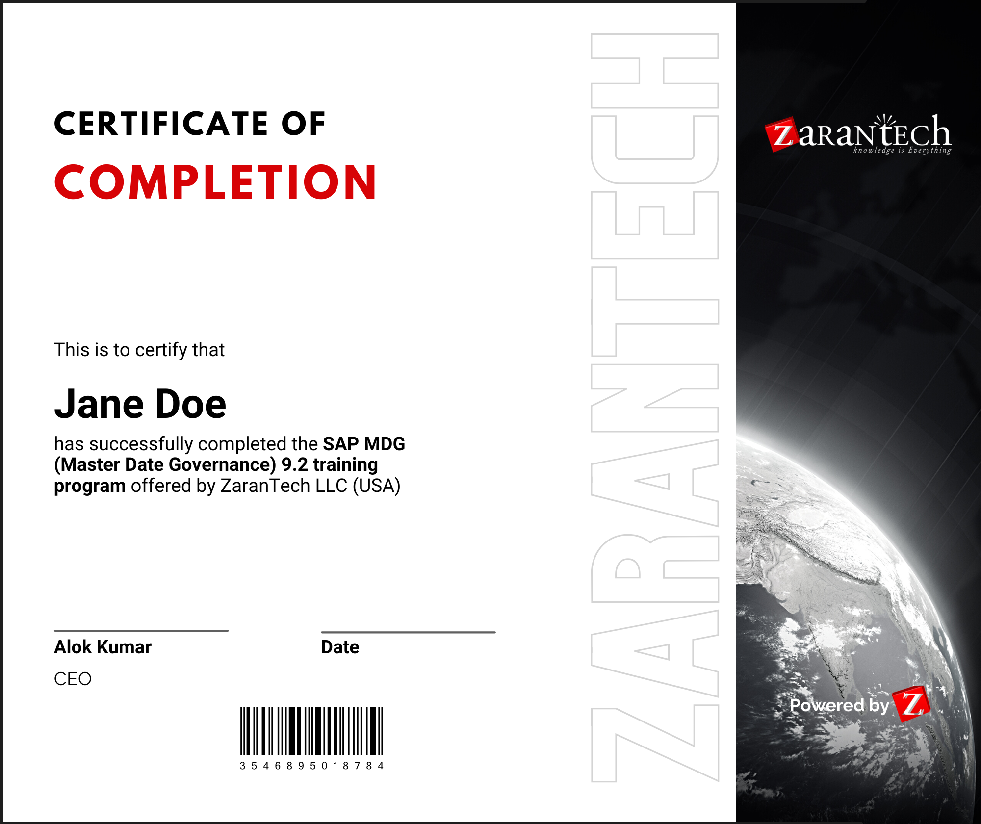 SAP MDG 9.2 - Certificate of Completion