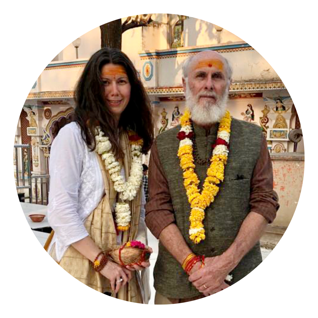 Dr. David Frawley (Vamadeva Shastri) and Shankari Van Acker at the Sri Ganesha Temple in Indore India.
