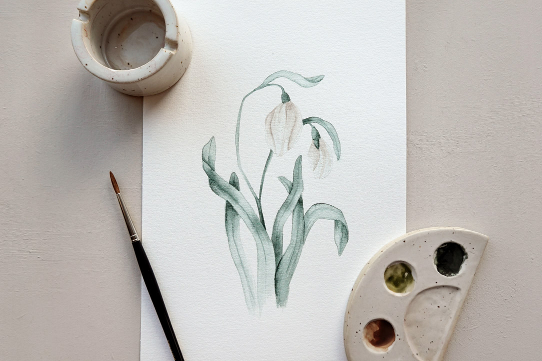 Snowdrops flowers online watercolor art classes