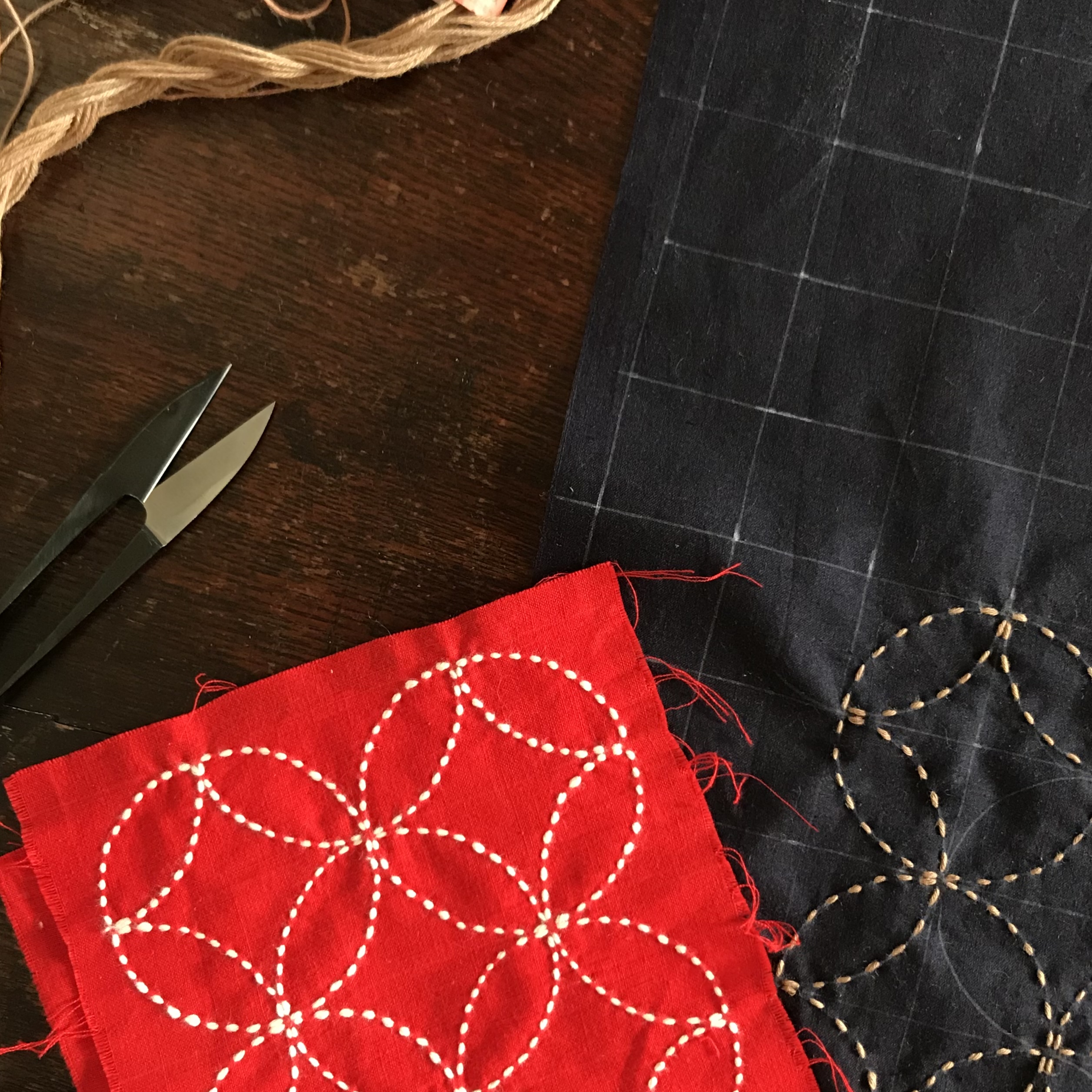 Ready to Stitch Sashiko Fabric, Linked Circles (Shippo)